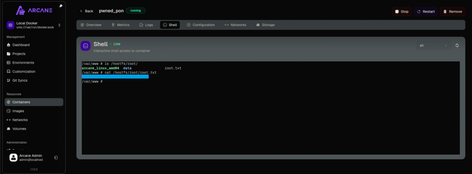 Root flag получен через /hostfs/root/root.txt - GG