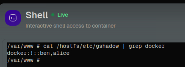 gshadow раскрывает секрет - ben тоже участник группы docker