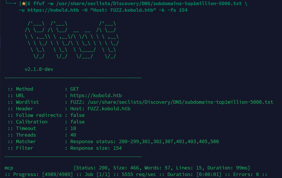 ffuf обнаружил сабдомен mcp.kobold.htb
