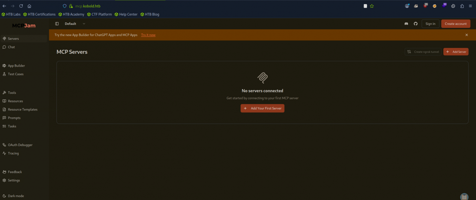 Dashboard MCPJam Inspector - полный функционал доступен без логина