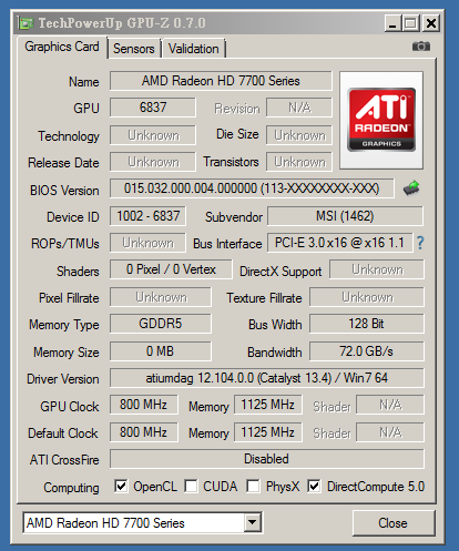 AMD Radeon HD 7730, GPU-Z