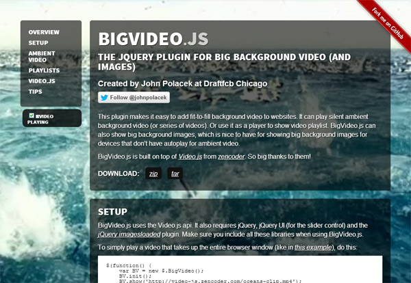 BigVideo.js: фоновое видео на весь экран