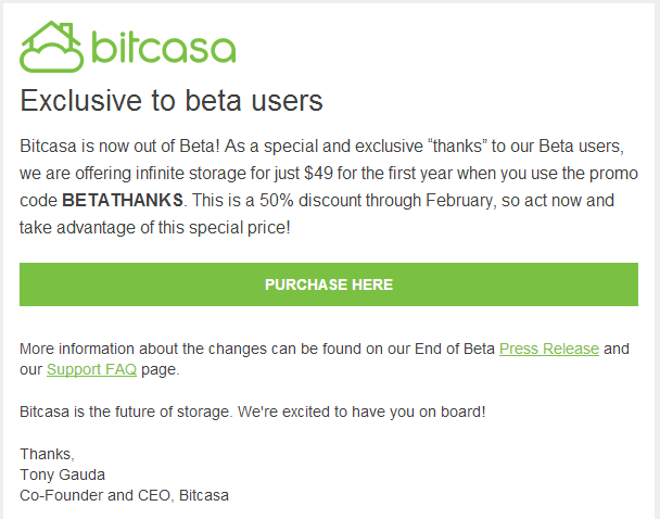 Bitcasa вышла из стадии beta