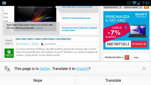 Chrome 28 Beta for Android вышел со встроенным Google Translate