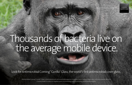 Стекло Antimicrobial Corning Gorilla Glass уже тестируют производители электроники
