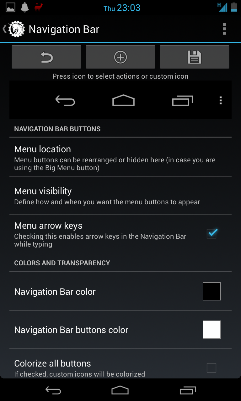 Navigation bar customization options
