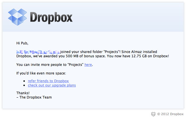 Dropbox дарит 500Mb за участников в общих папках
