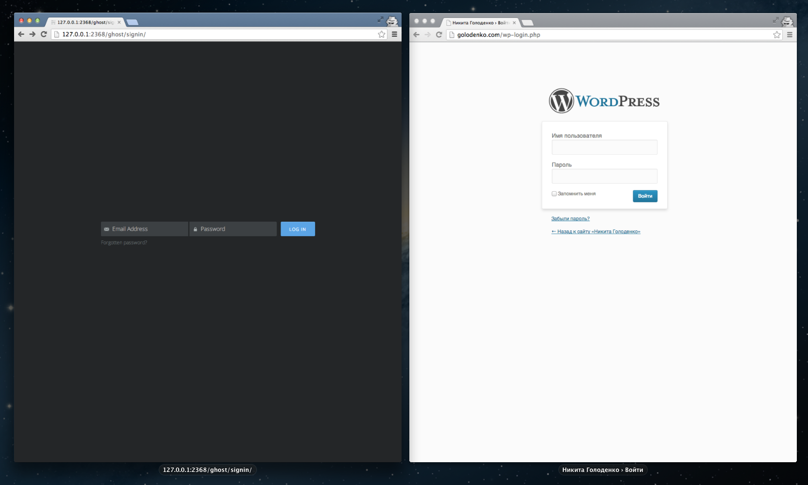 wordpress ghost admin panel