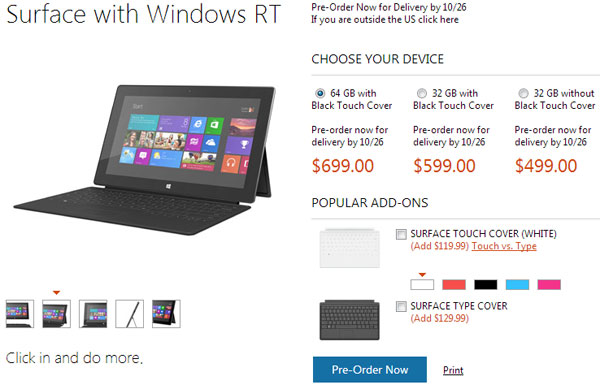 Минимальная цена Microsoft Surface в США — $499