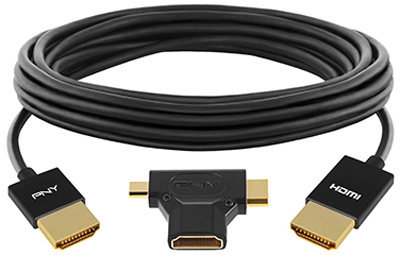 PNY комплектует активный кабель HDMI длиной 3,65 м переходником с разъемами mini-HDMI и micro-HDMI
