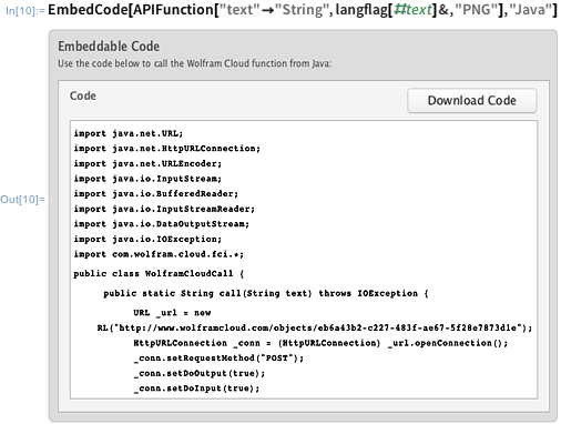 Embed code for calling an API from any standard language