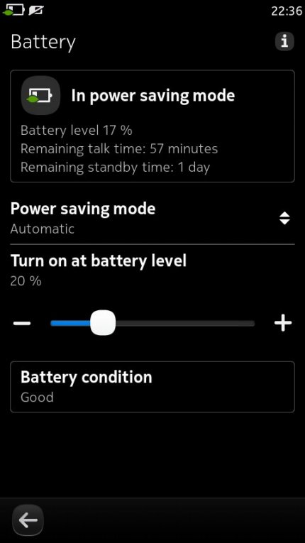 настройка батареи в Nokia N9