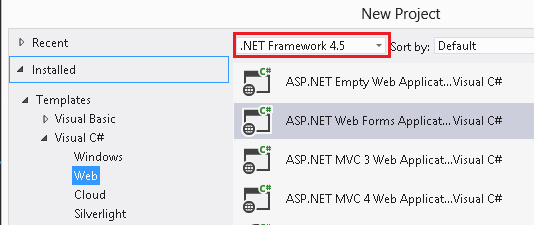 Создание проекта ASP.NET Web Forms 4.5