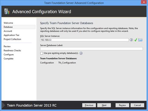 Хранение служебных баз Team Foundation Server 2013 RC на SQL Server 2014 СТР1