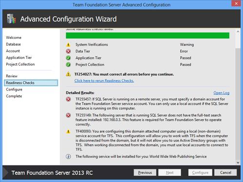 Хранение служебных баз Team Foundation Server 2013 RC на SQL Server 2014 СТР1