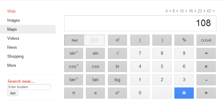 Инженерный калькулятор в выдаче Google