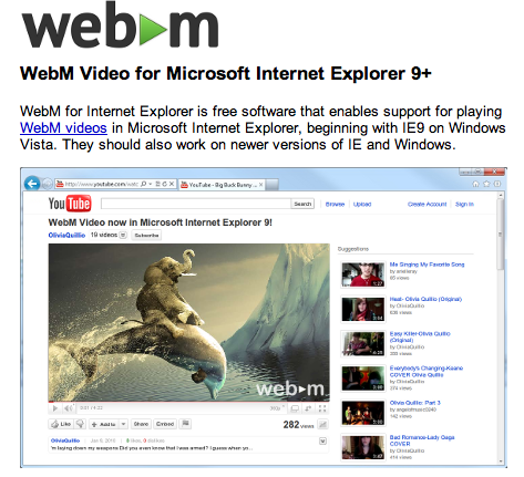Компания Google выпустила плагин для воспроизведения WebM видео в IE