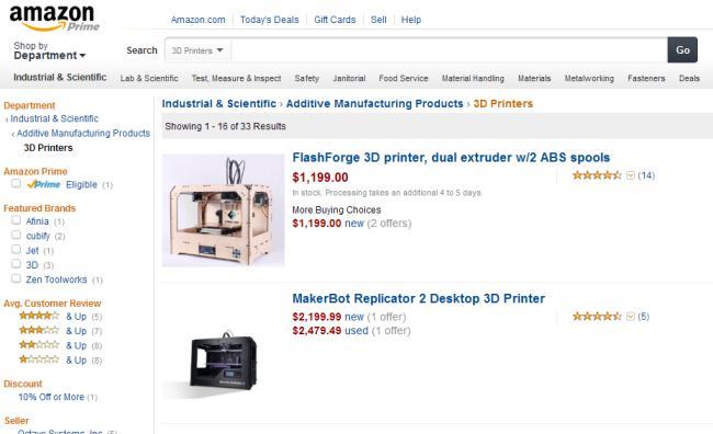 На Amazon появился раздел по продаже 3D принтеров