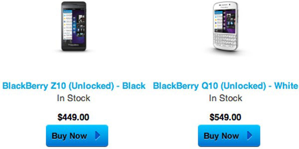 На сайте BlackBerry аппараты оценены в $449 (Z10) и $549 (Q10)