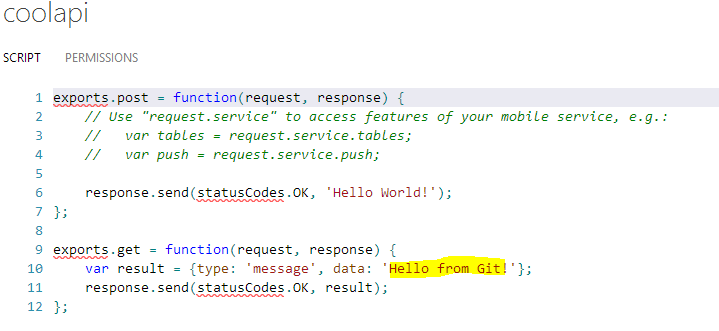 Код API на портале после работы git push