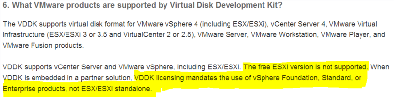 Поддержка бесплатного VMware vSphere Hypervisor (Free ESXi) в продуктах резервного копирования виртуальной среды