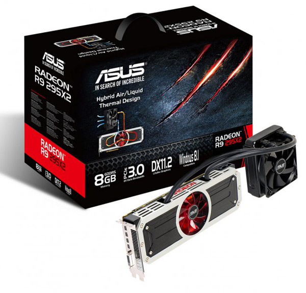 3D-карта Asus Radeon R9 295X2 8 GB (Vesuvius) оснащена гибридной системой охлаждения