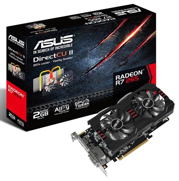 Набор видеовыходов 3D-карты Asus R7 265 DirectCU II включает DVI-D, DVI-I, HDMI и DisplayPort