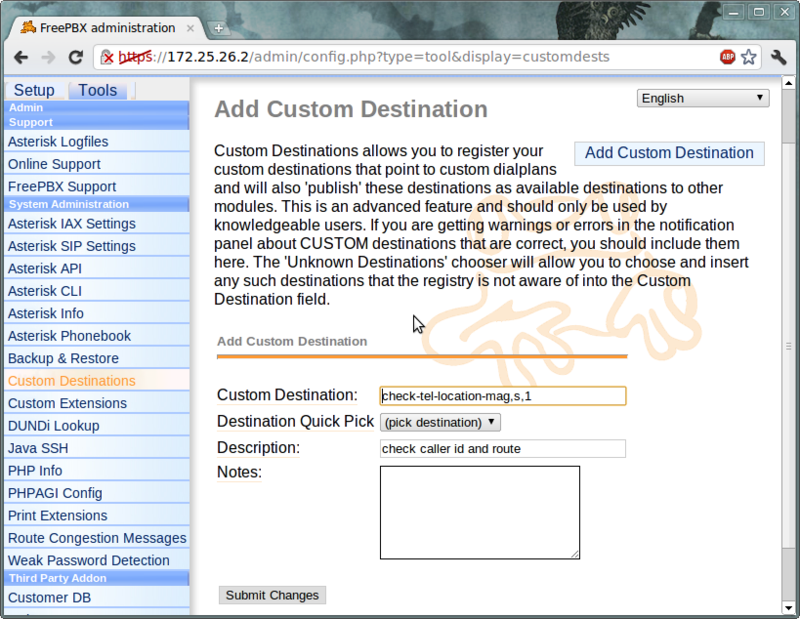 Пример использования Custom Destination в FreePBX