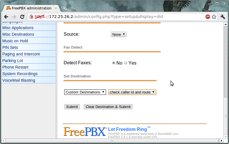 Пример использования Custom Destination в FreePBX