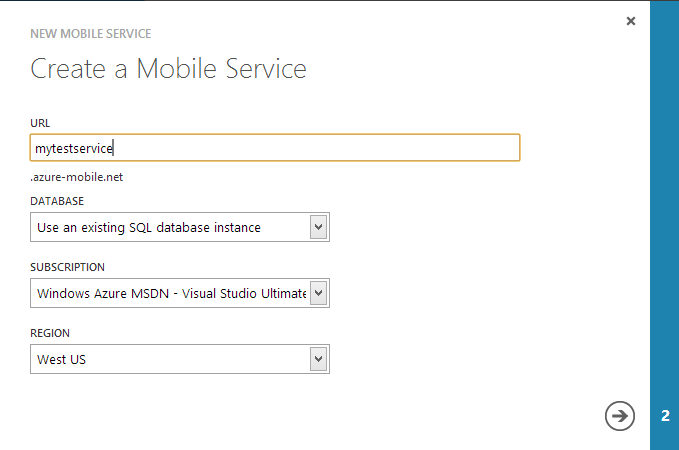 Создание Windows Azure Mobile Service