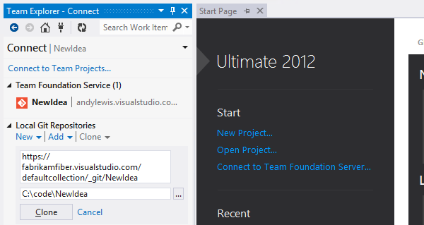 Работа с Git в Visual Studio 2012