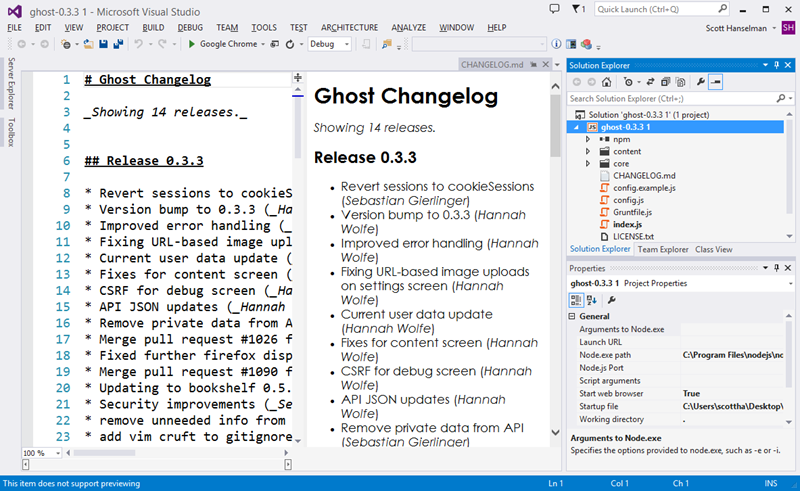 Ghost в Visual Studio с NTVS