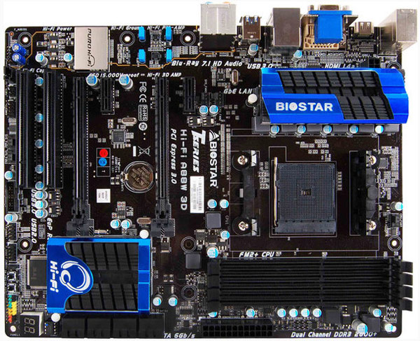 Плата Biostar Hi-Fi A88W 3D типоразмера ATX построена на чипсете AMD A88X