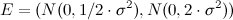 E=(N(0,1/2cdotsigma^2 ),N(0,2 cdotsigma^2 ))