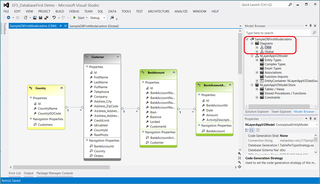 Создание множества диаграмм на базе одной модели Entity Framework в Visual Studio 2012