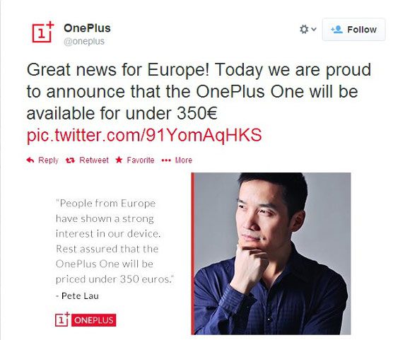 Смартфон OnePlus One в Европе будет стоить 350 евро