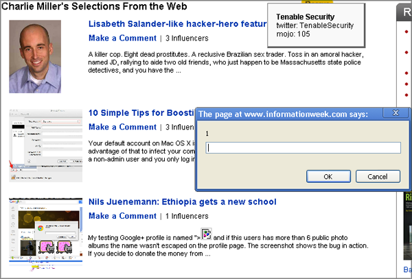 Твит об XSS баге в Google+ привёл к XSS на сайте издания InformationWeek