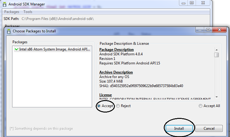 Установка и Настройка Intel® Atom x86 Image for Android SDK