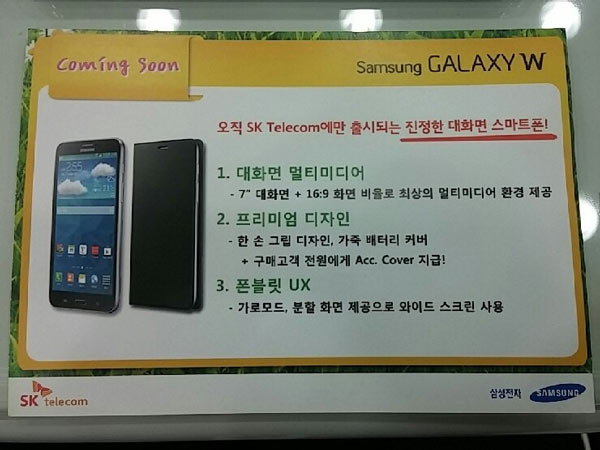 На международном рынке планшетофон Samsung Galaxy W будет представлен как модель линейки Galaxy Mega