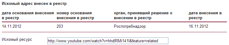 В список zapret info.gov.ru попал youtube.com