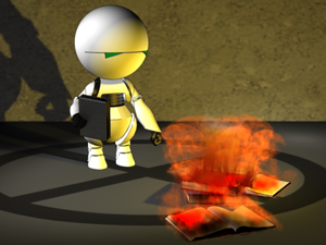 Робот сжигающий копии блокнота