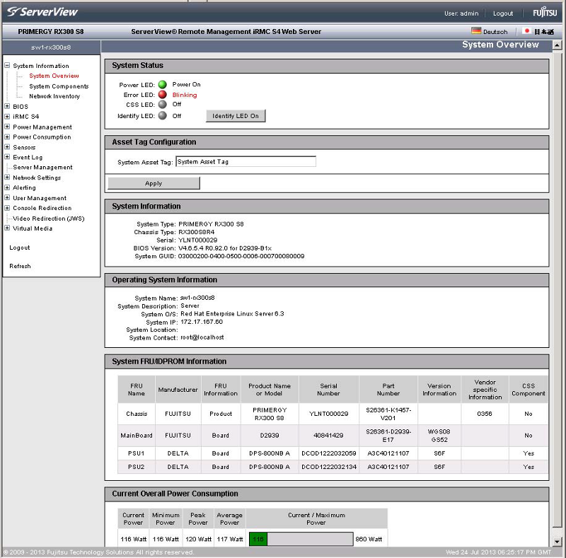 Встроенный портал удаленного управления сервером Fujitsu на базе контроллера iRMC