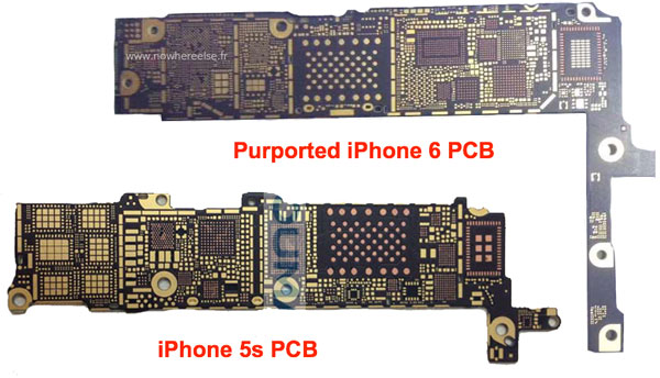 Плата смартфона Apple iPhone 6 несколько больше платы смартфона Apple iPhone 5s