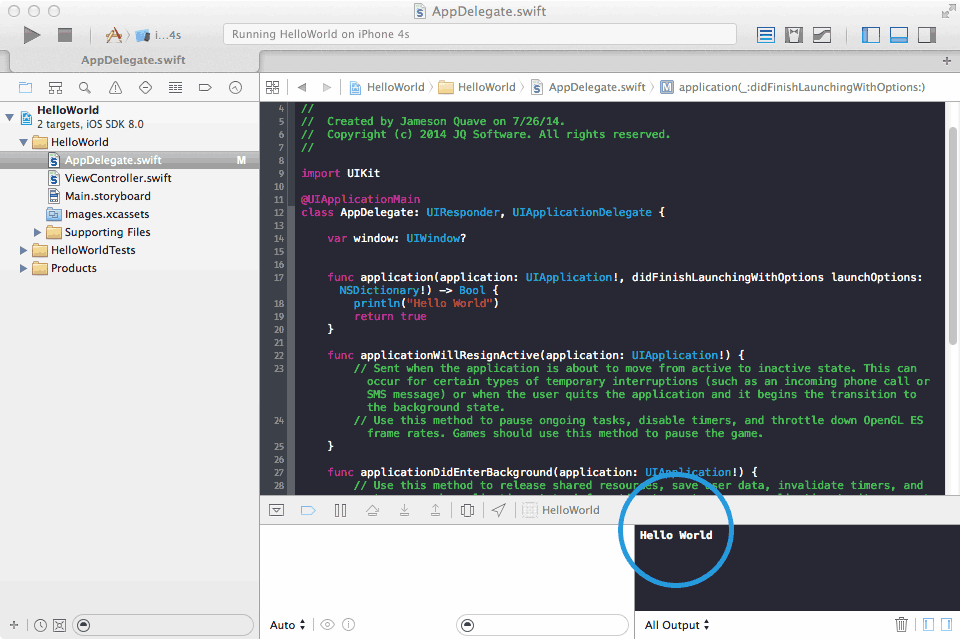 Учебник Swift — разработка приложения для iOS8 [Часть 1, Hello World!]
