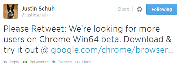 Google выпускает в бету 64 битную версию веб браузера Chrome