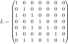 R=begin{pmatrix}1&0&0&0&0&0&0&1&0&0&0&0&0\1&0&1&0&0&0&0&0&0&1&0&0&0&0&1&0&1&0&0\1&0&0&0&0&1&0&1&1&0&1&0&1end{pmatrix}