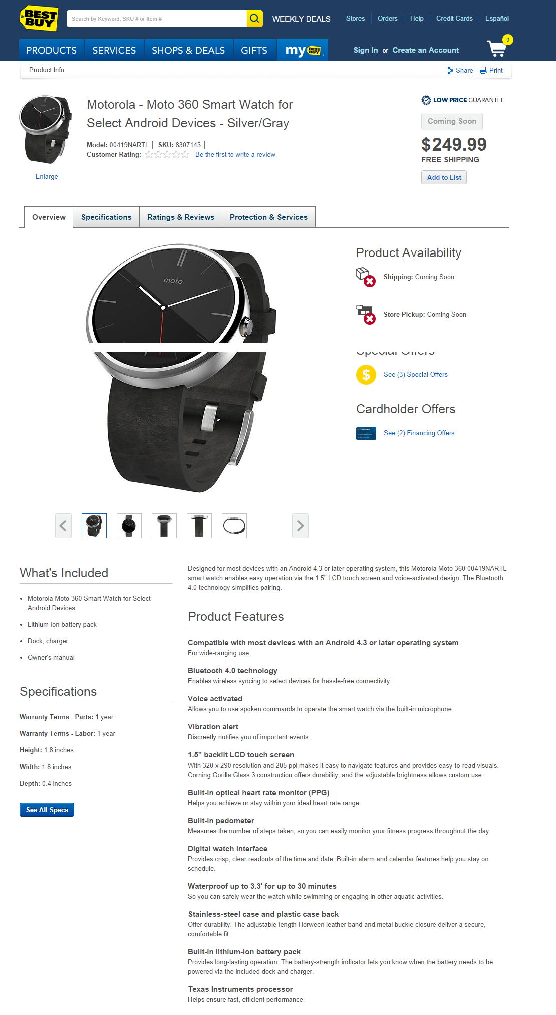 Умные часы Moto360 засветились в прайсах BestBuy с ценой 249,99$
