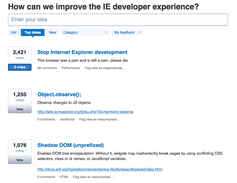 Microsoft собирают пожелания для усовершенствования Internet Explorer Microsoft собирают пожелания для усовершенствования Internet Explorer