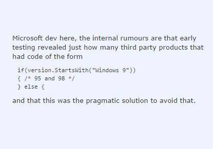 Почему Windows 10, а не 9. Объяснение с помощью одной строчки кода