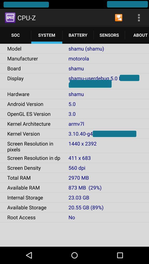 Смартфон Nexus 6 (Motorola Shamu): тесты производительности и данные CPU Z Nexus 6 (Motorola Shamu)